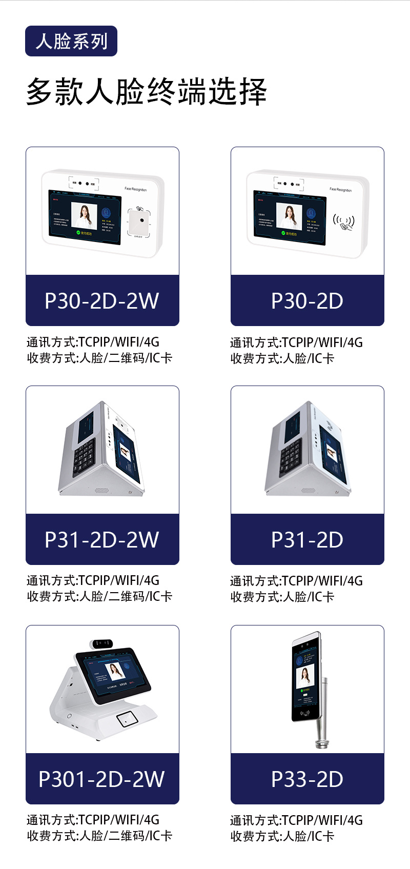 人臉系列 多款人臉終端選擇 P30-2D-2W,P30-2D,P31-2D-2W,P31-2D,P301-2D-2W,P33-2D